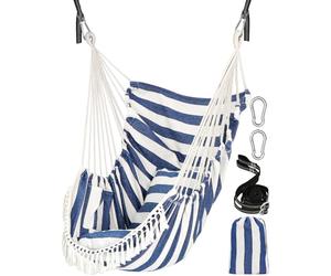 Chihee Columpio Colgante para Silla con Hamaca 2 Cojines,Correas de Malla Fuertes y Ganchos para Colgar fácilmente,algodón Suave Silla Colgante Bolsillo Lateral Juego de Silla borlas Comodidad