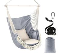 Chihee Columpio Silla Hamaca MAX 227KG 2 Cojines incluidos Barra de Metal con Ranuras Antideslizantes Silla Colgante portátil Bolsillo Lateral Silla Bohemia Grande de macramé Interior Exterior