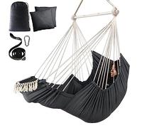 Chihee Columpio Silla Hamaca Reposapiés Cojines Correa de Suspensión Mosquetón Incluido Barra separadora de Metal Plegable para un Almacenamiento fácil y Duradero Tejido de algodón Bolsillo Lateral