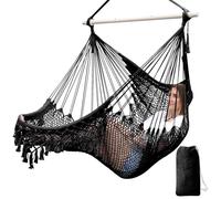 Chihee Columpios Hamaca Silla Súper Grande Silla Colgante Tejido de Cuerda de Algodón Hilado Suave Silla, Colapsable Fuerte Barra de Metal Spreader Asiento Ancho Encaje Stretch Swing Silla