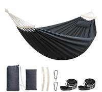 Chihee Hamaca de algodón Gran Hamaca de Camping Suave y Transpirable Soporta hasta 300KG Hamacas de árbol portátil con Barra separadora Desmontable Almohada 2 Webbings Fuerte 2 mosquetones