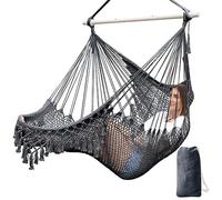 Chihee Hamaca Silla Súper Grande Colgante Tejido de Cuerda de Algodón Hilado Suave Colapsable Fuerte Barra de Metal Ancho Encaje Stretch Swing