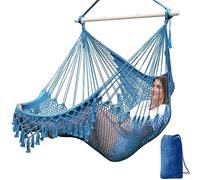 Chihee Silla hamaca Silla colgante hecha a mano tejida con cuerda de algodón, hamaca elástica grande de tejido suave, barra separadora metálica resistente y plegable cómoda interior y exterior, jardín