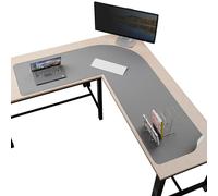Chihein 135 cm x 165 cm x 50 cm - Alfombrilla de escritorio de cuero en forma de L (gris/blanco) - Gran almohadilla de escritorio de esquina para juegos, superficie antideslizante impermeable, fácil