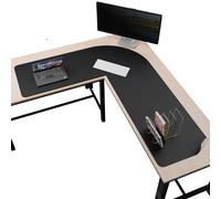 Chihein (53" + 65") x 20" L - Alfombrilla de escritorio de cuero en forma de L (negro/gris) - Gran almohadilla de escritorio de esquina para juegos, superficie impermeable antideslizante, fácil de
