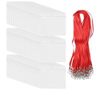 CHIHEUNG 50 soportes para tarjetas de identificación horizontal, plástico transparente impermeable con 50 cordones rojos, 10 x 8,5 cm para eventos, oficina, escuela y conferencias