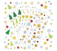 CHIHOLEN 6 hojas de pegatinas navideñas con diseño de árbol de Navidad, estrellas y copos de nieve, pegatinas autoadhesivas para manualidades de tarjetas de Navidad, calendario de Adviento