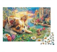 Chihuahua 1000 Piece Recycled Cardboard Puppy Puzzle Jardín Jigsaw Puzzle Set Educational Challenge Home Fun Great Gift for Family Puzzle Collectors 38x26cm/1000pcs