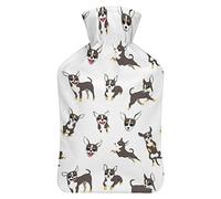 Chihuahua - Botella de agua de goma con patrón de raza de perro con cubierta de felpa suave, bolsa de agua caliente para invierno, manos y pies, protección contra el frío, 1000 ml