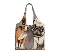 Chihuahua Bulldog Lindo Perro Pug Mascota Animal Amigos Cachorro Beige,Bolsas de mano reutilizables, bolsas de supermercado, bolso de hombro de lona de gran capacidad