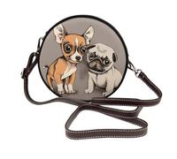 Chihuahua Bulldog Lindo perro Pug Mascota Animal Amigos Cachorro Beige,Bolso de hombro de piel sintética, bolso cruzado redondo - Bolso circular para mujer
