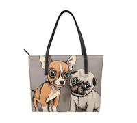 Chihuahua Bulldog Lindo perro Pug Mascota Animal Amigos Cachorro Beige,Bolso de mano de piel sintética, bolso tote de gran capacidad, bolso de hombro para mujer, ideal para el trabajo y los viajes.