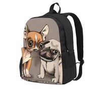 Chihuahua Bulldog Lindo perro Pug Mascota Animal Amigos Cachorro Beige,Mochila con bolsillos, mochila informal para el día a día, resistente al agua, ideal para la escuela, viajes