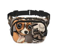 Chihuahua Bulldog Lindo Perro Pug Mascota Animal Amigos Cachorro Beige,Riñonera Cuadrada de Doble Capa, Bolso de Viaje, Bolso Informal para el Pecho.