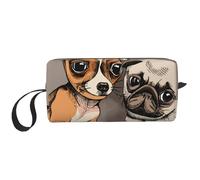 Chihuahua Bulldog Lindo Pug Perro Mascota Animal Amigos Cachorro Beige, Bolsa de Maquillaje Bolsa de cosméticos Bolsa de artículos de tocador de Viaje portátil Bolsa de Maquillaje
