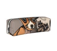 Chihuahua Bulldog Lindo Pug Perro Mascota Animal Amigos Cachorro Beige, Estuche para lápices Estuche para lápices Estuche para lápices de cuero portátil con estuche para cosméticos con cremallera