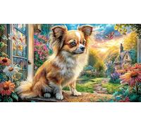 Chihuahua-by-The-Window 1000 Piezas Puzzle Reciclado Juego desafiante Educativo para Adultos Decoración Mural Hermosa Regalo 70x50/1000pcs