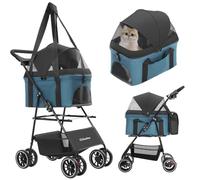 CHIHUAHUA Cochecito plegable 2 en 1 para mascotas con toldo, carrito de 4 ruedas para perros y gatos pequeños/medianos con transportador extraíble, malla transpirable, bolsa de mano para mamá