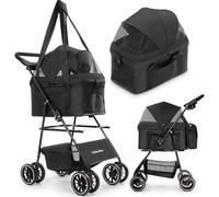 CHIHUAHUA Cochecito plegable 2 en 1 para mascotas con toldo, carrito de 4 ruedas para perros y gatos pequeños/medianos con transportador extraíble, malla transpirable, bolsa de mano para mamá