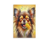 Chihuahua con Diente León Cuadro De Pared, Alegre Curativo Poster Obra Arte Colgado | Impresión Lienzo Murales, Único Pintura Decor De Hogar Para Dormitorio Pasillo Regalo 24x36inch(60x90cm)
