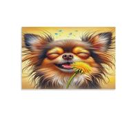 Chihuahua con Diente León Cuadro De Pared, Alegre Curativo Poster Obra Arte Colgado | Impresión Lienzo Murales, Premium Pintura Decor De Hogar Para Salón Dormitorio Regalo 20x30inch(50x75cm)