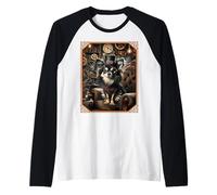 Chihuahua de Pelo Largo Steampunk Científico Loco Camiseta Manga Raglan