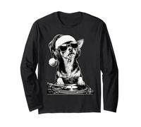 Chihuahua DJ con Gafas de Sol Papá Noel Perro Navidad Música Manga Larga