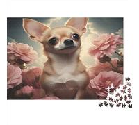 Chihuahua Dog Flower Rompecabezas 1000 Piezas De Cartón Grueso Juego De Rompecabezas Anti Estrés Adultos para Rompecabezas De Office Break como Regalo Original 52x38cm/1000pcs