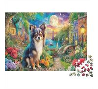 Chihuahua Dream 1000 Pieces Jigsaw Puzzles for Adults Chihuahua Moon & Flowers Fun Present & Wall Decoration | Gift Idea 70x50cm/1000pcs