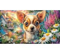 Chihuahua-in-a-Colorful-Flower-Garden-with-Butterfly Puzzle de 1000 Piezas Reciclado Regalo Divertido Juego Educativo para Adultos Desafiante Idea de Regalo 38x26/1000pcs