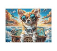 Chihuahua Lindo de mar de Flores Puzzles 500 Piezas Estera Portátil 3D Antideslizante Animal Pet Doll Rompecabezas Familiar para Adultos Aliviar Estrés Decoración Hogar Moderno Creativo 500 PCS
