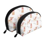 Chihuahua Lindos Perros y tazón, Bolsa de Maquillaje de Concha, Monedero pequeño para Mujer, Bolsa de artículos de tocador, Bolsa de cosméticos, 2 Piezas