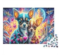 Chihuahua Love Adult Jigsaw Games Two Chihuahuas with Hearts Challenging & Brainteasing for Decompression 70x50cm/1000pcs