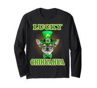 Chihuahua Lucky Dog Leprechaun Hat Funny St Patricks Day Manga Larga