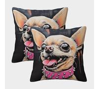 Chihuahua Perro artee - Estilo de dibujos animados vibrante Fundas De Cojín Del Sofá Juego De 2 arte Fundas De Almohada Decorativos Cuadrado Almohada Funda De Almohada De Estar Sofás Jardín 45x45cm