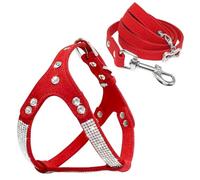 Chihuahua Poodle Pug Rhinestone Studded Attetable Arnés Confort Suave Glitter Leed Arnés Y Correa De Correa,Set Rojo,L