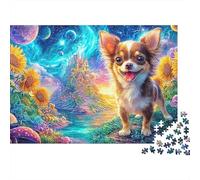 Chihuahua por Girasoles en un Pais cósmico de Hadas Puzzle De 1000 Piezas Perro Lindo Cartón Reciclado, Puzzle Desafiante para Adultos 52x38cm/1000pcs