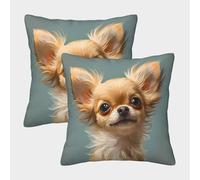 Chihuahua Puppy - Estilo de Retrato arteístico de Mascota Fundas Cojines para Sofá 2 Piezas Arte Funda De Almohada Decorativo para Sala Funda De Cojines Cama Hogar Coche 45x45cm