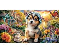 Chihuahua-Puppy-in-Spring-Flowers-with-Butterflies Puzzle para Adultos 1000 Piezas Juego Educativo relajación Papel Reciclado Actividad en casa Regalo 70x50/1000pcs