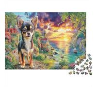 Chihuahua Puzzles 1000 Piezas Material Reciclado Sunset by The Sea Puzzle para Niños Regalo Divertido Y Actividad for Home Ideal para Child‘s Birthday Regalo 38x26cm/1000pcs