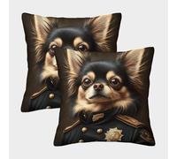 Chihuahua Retrato Militar - Estilo de Arte Digital Fundas Cojines Para Sofá 2 Piezas Disponible todas las estaciones Funda De Almohada Modernas Decorativa Throw Cojín Para Sala Hogar 40x40cm
