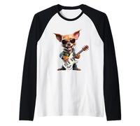 Chihuahua Rocker Dog Guitarra Eléctrica Camiseta Manga Raglan