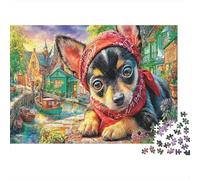 Chihuahua Rompecabezas 1000 Piezas Chihuahua en Red Hood en Fantasy Village Estéticos Y Desafiantes De Desafío Duro Imposible Regalos Para Mujeres, Regalos Para Hombres Entretenimiento Creativo Para A