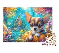 Chihuahua sobre Calabazas en una Escena de Cuento de Hadas Puzzle De 1000 Piezas Perro Lindo, Excelente Juego para Adultos Y Niños 52x38cm/1000pcs
