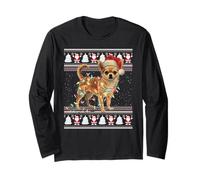 Chihuahua Ugly Christmas Sweaters Funny Dog Lights Christmas Manga Larga