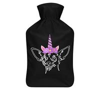 Chihuahua Unicorn - Botella de agua de goma con cubierta de felpa suave, bolsa de agua caliente para invierno, manos y pies, protección contra el frío, 1000 ml