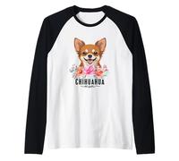 Chihuahua with Flowers Dog Mom Cute Pet Owner Lover Camiseta Manga Raglan