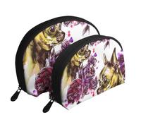 Chihuahua y Rosa, Bolsa de Maquillaje de Concha, Monedero pequeño para Mujer, Bolsa de artículos de tocador, Bolsa de cosméticos, 2 Piezas