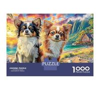Chihuahuas al Atardecer, Rompecabezas de 1000 Piezas, Dos Perros Entre Flores, para Adultos, Juego Educativo, decoración del hogar, para Hombres y Mujeres, cumpleaños, 52 x 38 cm, 1000 Piezas
