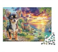 Chihuahuas by Lake Sturdy Cardboard Arte de Mascotas de la Ciudad Jigsaw Puzzle Adults Kids Fun Family Game Logic Training Great Gift for Christmas Puzzle Lovers Fans 70x50cm/1000pcs